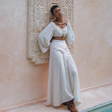 Boho Top Corset and Skirt for Women, Off-White Tank Top and Maxi Skirt - AYA Sacred Wear