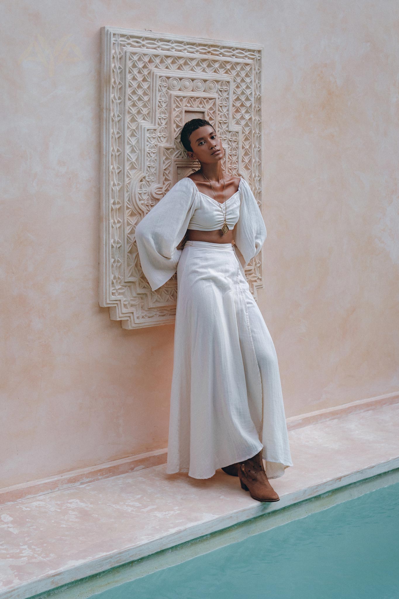 Boho Top Corset and Skirt for Women, Off-White Tank Top and Maxi Skirt - AYA Sacred Wear