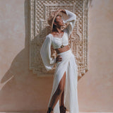 Boho Top Corset and Skirt for Women, Off-White Tank Top and Maxi Skirt - AYA Sacred Wear