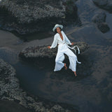 Casual Wide Boot Trousers - These off white adjustable pants are the perfect addition to any casual outfit