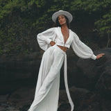 Cocktail Summer Pants for Women - Stand out at any event with these bohemian-inspired adjustable trousers in off white