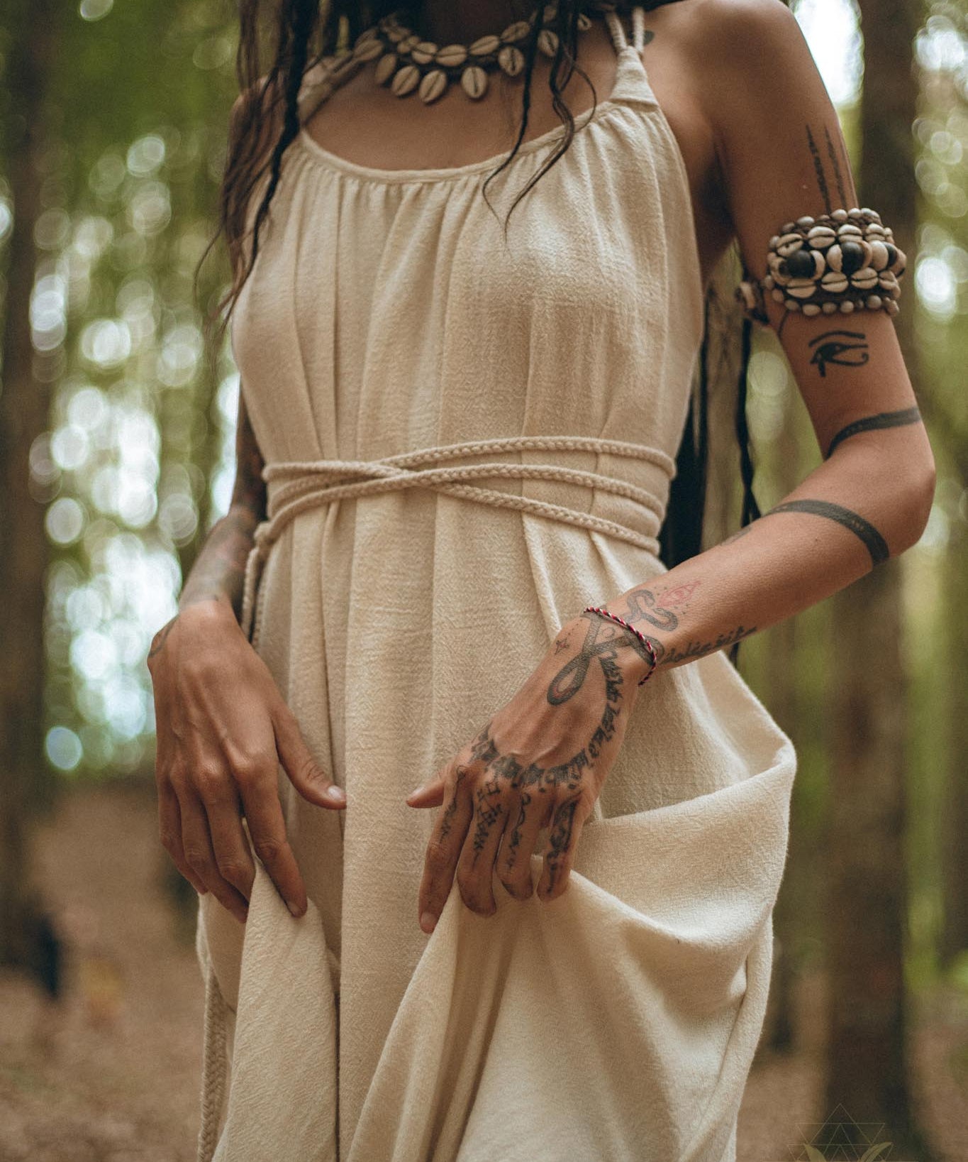 Off-White Organic Cotton Bohemian Dress, Simple Wedding Dress - AYA Sacred Wear