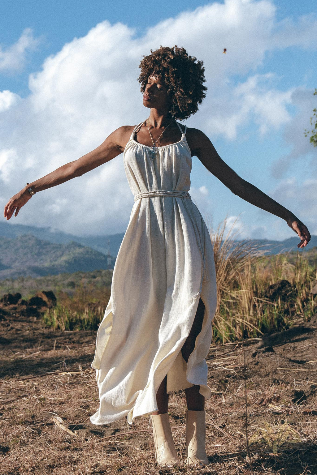 Off-White Organic Cotton Bohemian Dress, Simple Wedding Dress - AYA Sacred Wear