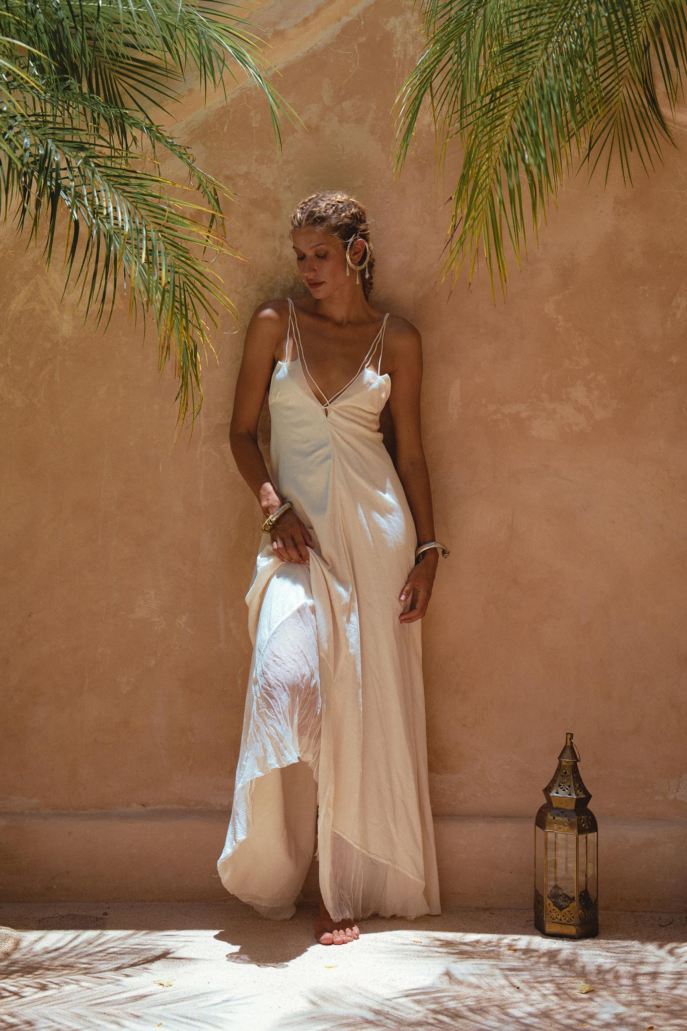 Look chic and stylish in Aya Sacred Wear's Off White Boho Beach Dress. 