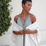 Off-White Cotton Poncho Cape, Organic Tribal Kimono Cover Up - AYA Sacred Wear