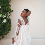 Off-White Cotton Poncho Cape, Organic Tribal Kimono Cover Up - AYA Sacred Wear