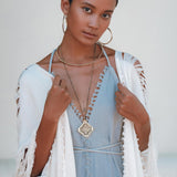 Off-White Cotton Poncho Cape, Organic Tribal Kimono Cover Up - AYA Sacred Wear