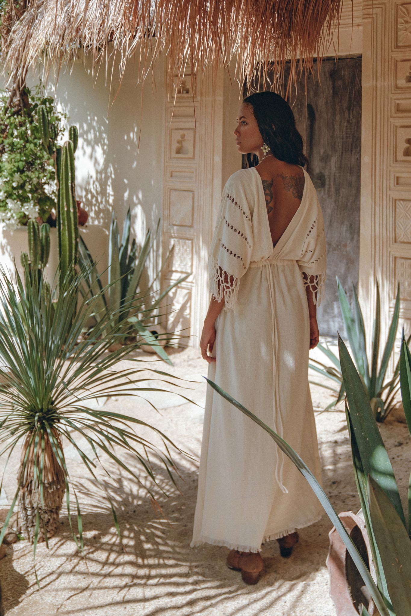 Off-White Boho Dress, Boho Goddess Dress, Maxi Bridesmaid Dress - AYA Sacred Wear