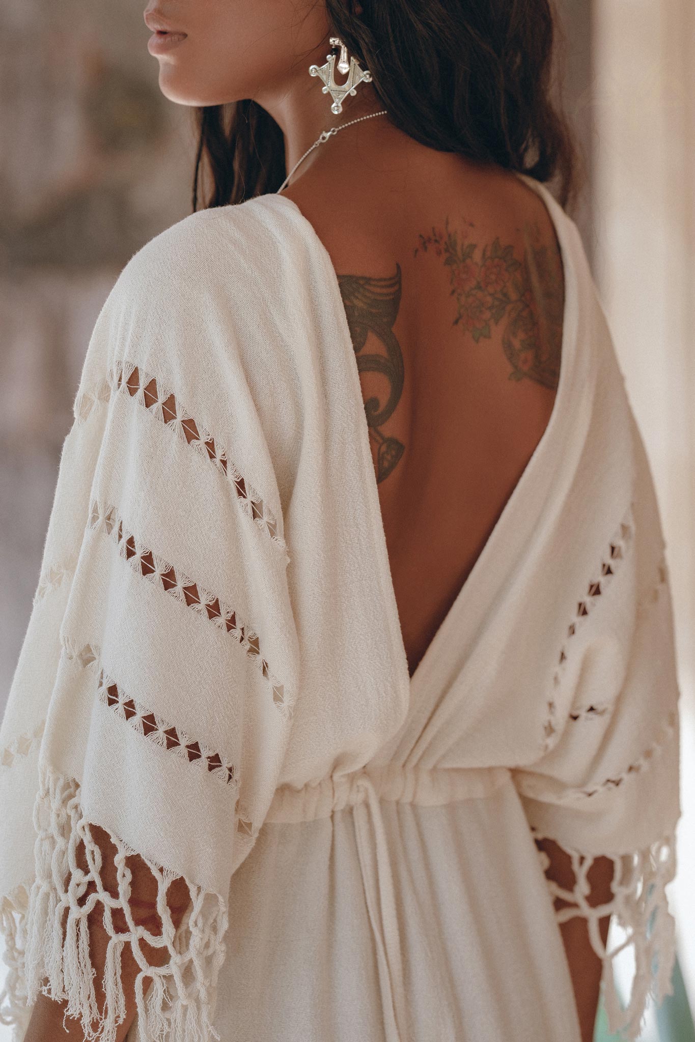 Off-White Boho Dress, Boho Goddess Dress, Maxi Bridesmaid Dress - AYA Sacred Wear