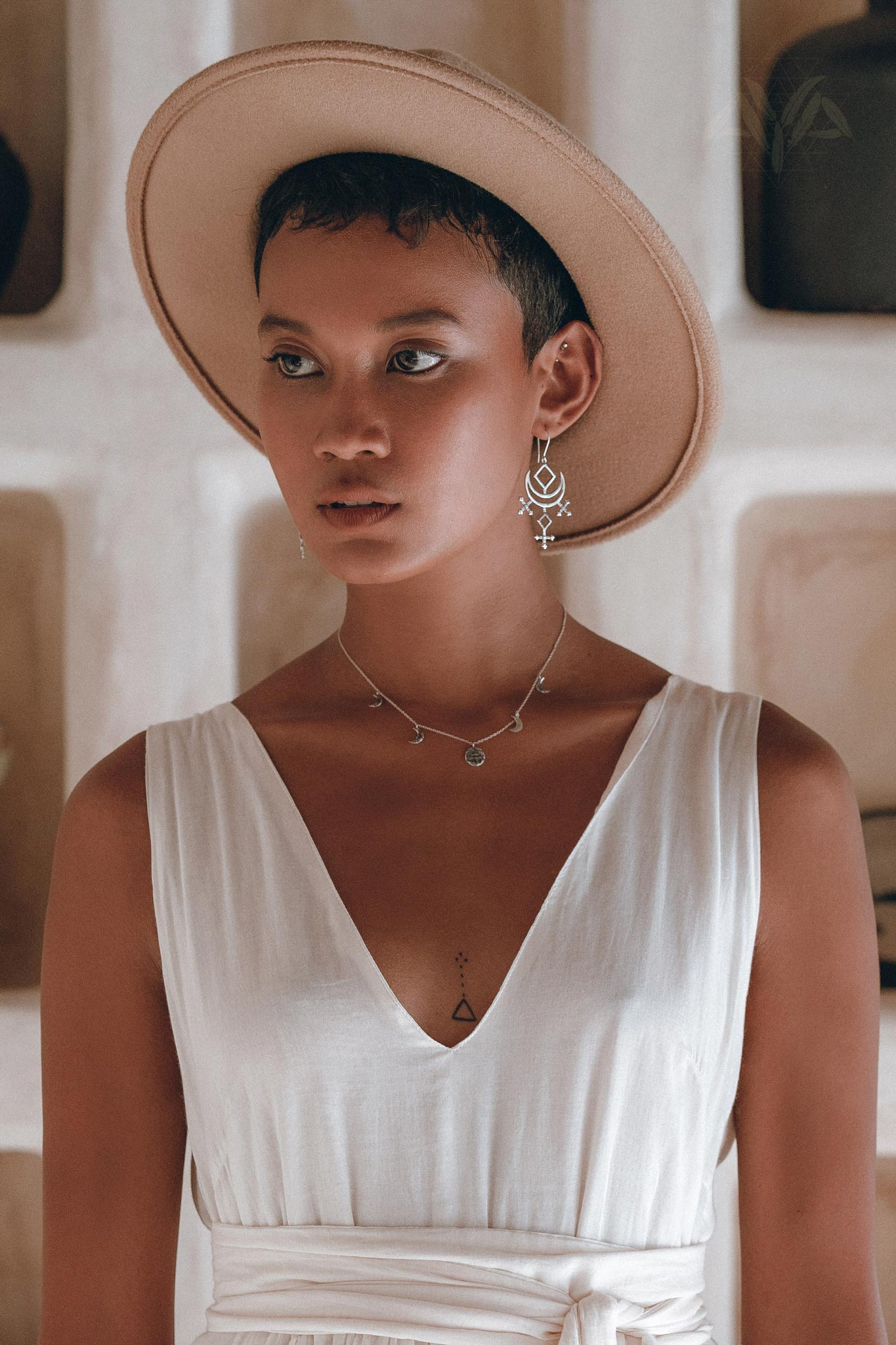 Boho Mini Bridesmaid Dress, A Line Dress, White Mini Adjustable Dress - AYA Sacred Wear