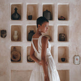 Boho Mini Bridesmaid Dress, A Line Dress, White Mini Adjustable Dress - AYA Sacred Wear