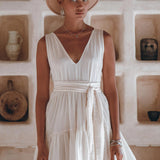 Boho Mini Bridesmaid Dress, A Line Dress, White Mini Adjustable Dress - AYA Sacred Wear