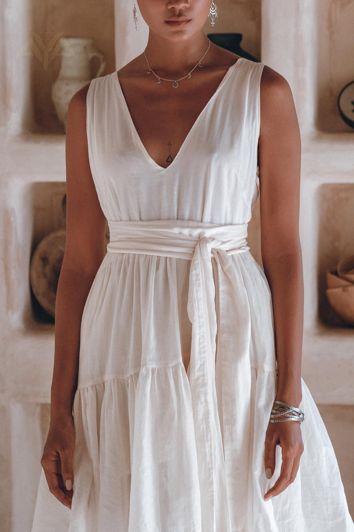 Boho Mini Bridesmaid Dress, A Line Dress, White Mini Adjustable Dress - AYA Sacred Wear