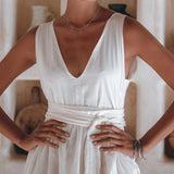 Boho Mini Bridesmaid Dress, A Line Dress, White Mini Adjustable Dress - AYA Sacred Wear