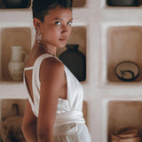 Boho Mini Bridesmaid Dress, A Line Dress, White Mini Adjustable Dress - AYA Sacred Wear