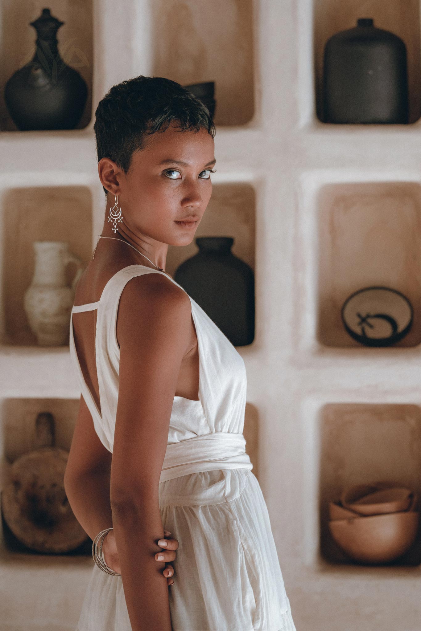 Boho Mini Bridesmaid Dress, A Line Dress, White Mini Adjustable Dress - AYA Sacred Wear