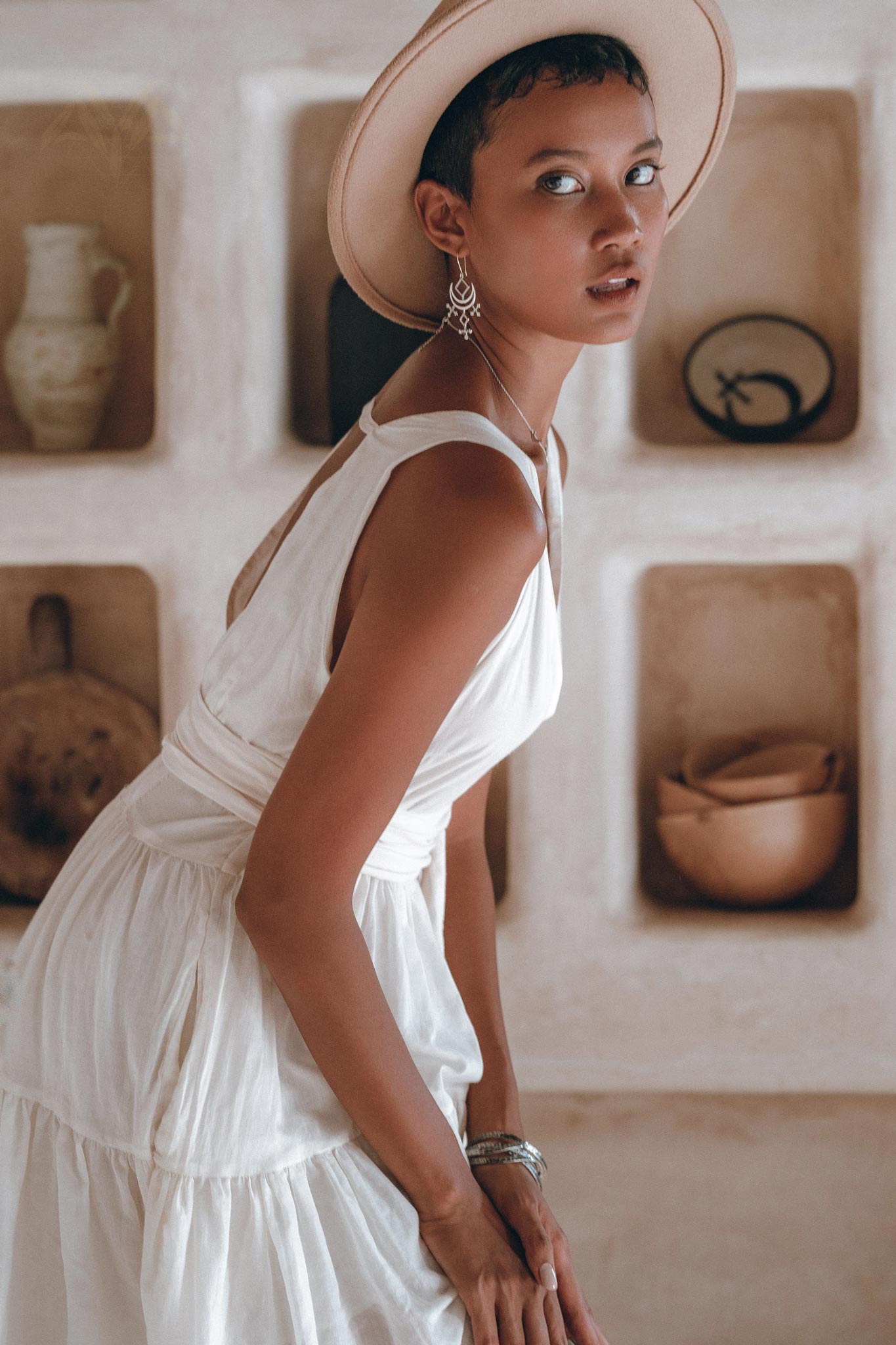 Boho Mini Bridesmaid Dress, A Line Dress, White Mini Adjustable Dress - AYA Sacred Wear