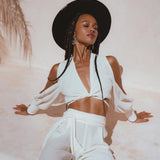 Look your best with Aya Sacred Wear's Off-White Boho Set Top & Pants. 