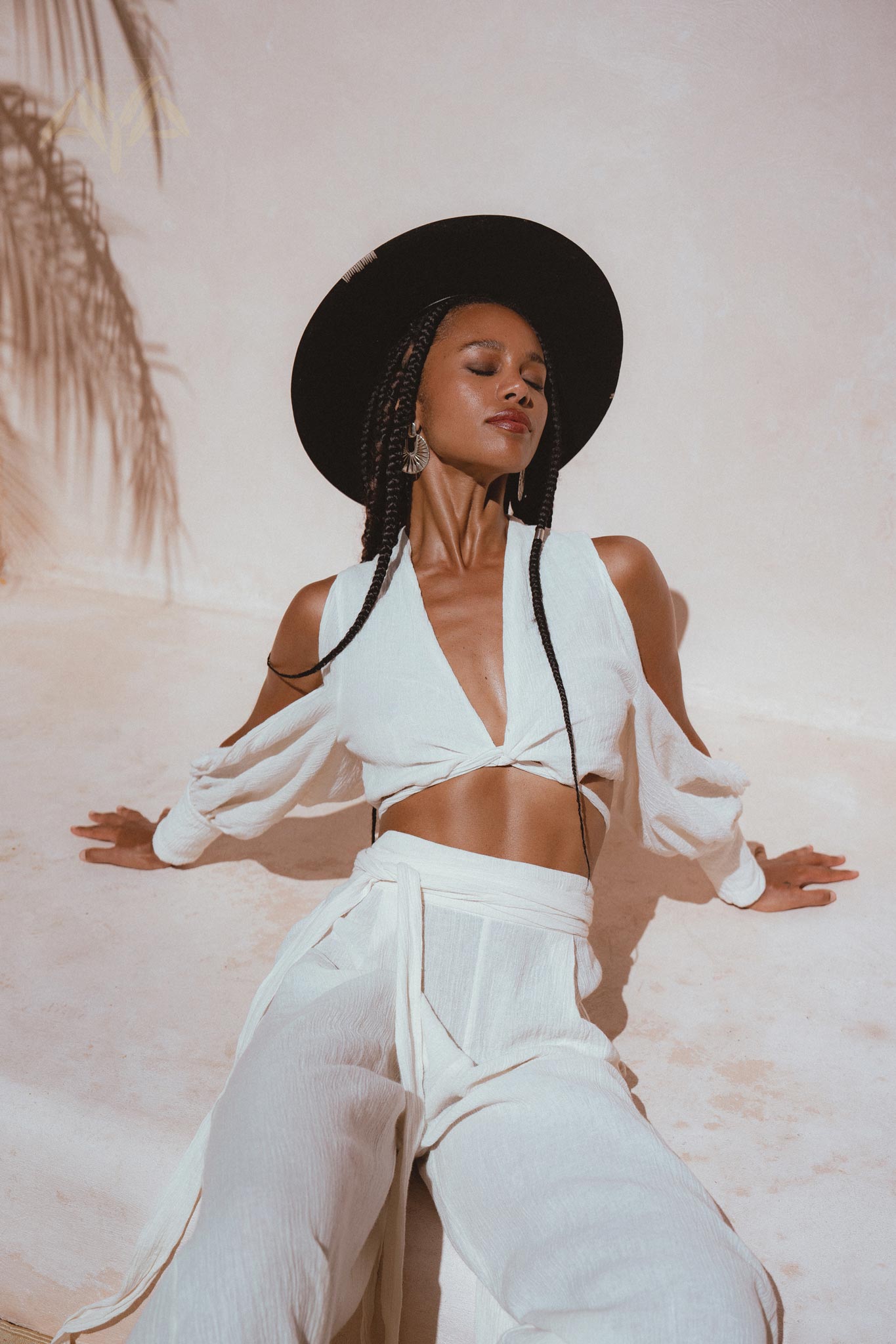 Look your best with Aya Sacred Wear's Off-White Boho Set Top & Pants. 