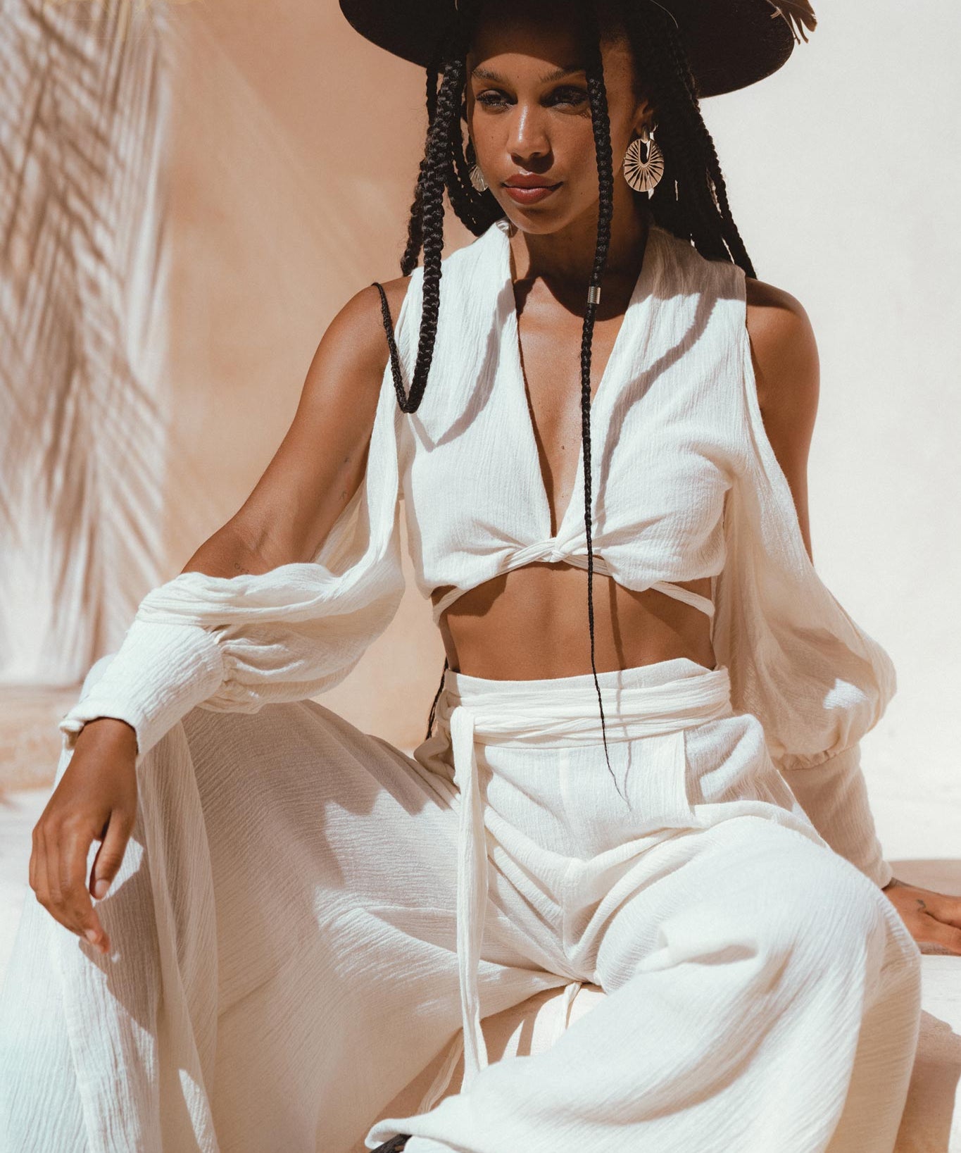 Stand out with Aya Sacred Wear's Off-White Boho Set Top & Pants. 