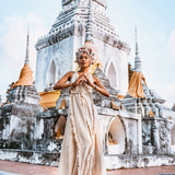 Off-White Boho Open Back Simple Wedding Dress with Hand Loomed Tassels - AYA Sacred Wear