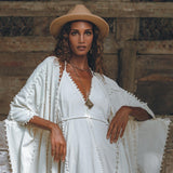 Off-White Boho Beach Wedding Dress, Bohemian Homespun Cotton Dress - AYA Sacred Wear