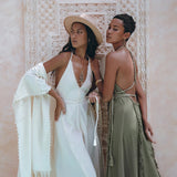 Off-White Boho Beach Wedding Dress, Bohemian Homespun Cotton Dress - AYA Sacred Wear