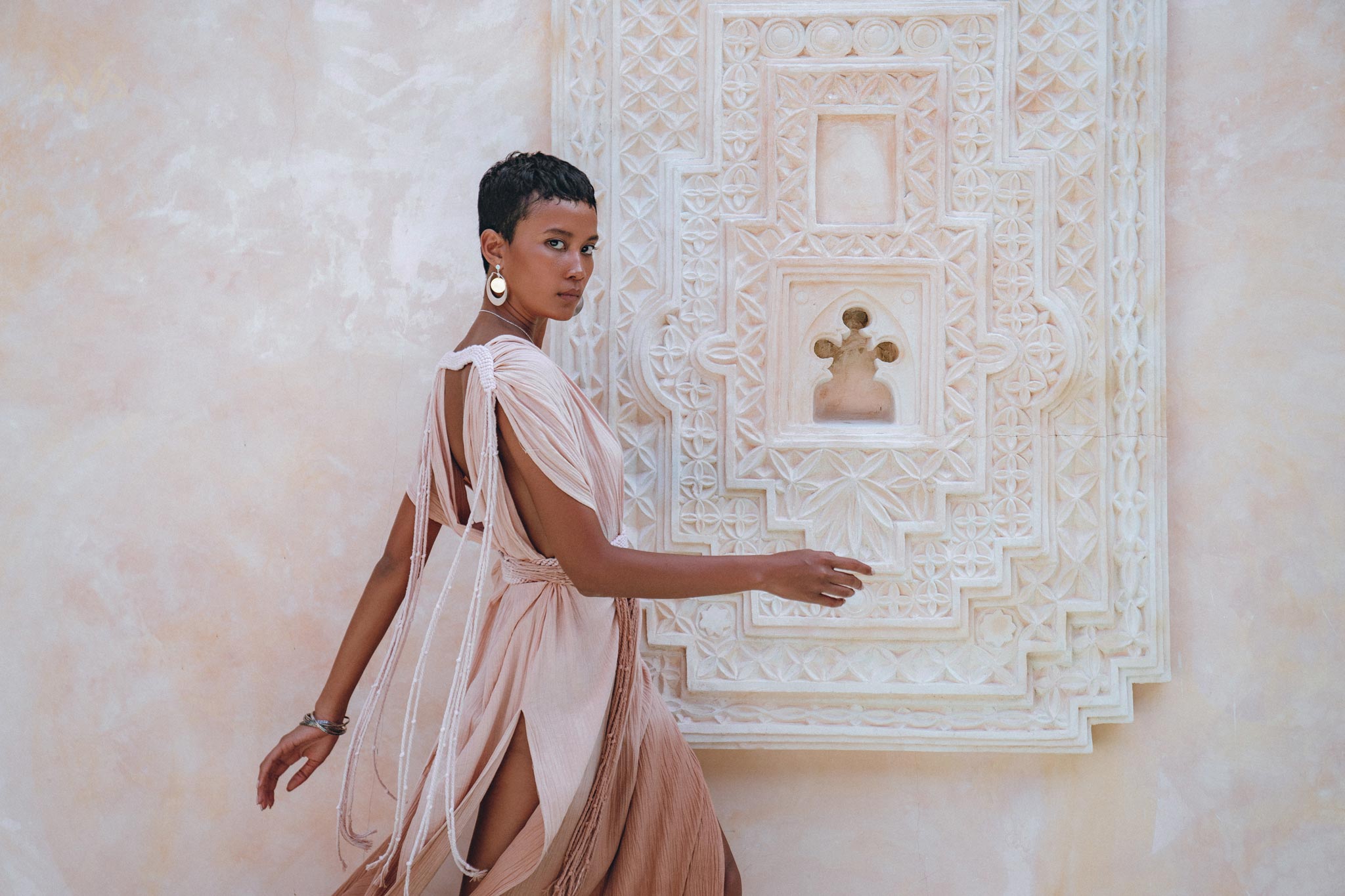 Boho Wedding Dress, Handmade Dress, Botanically Dyed Dusty Pink Dress - AYA Sacred Wear