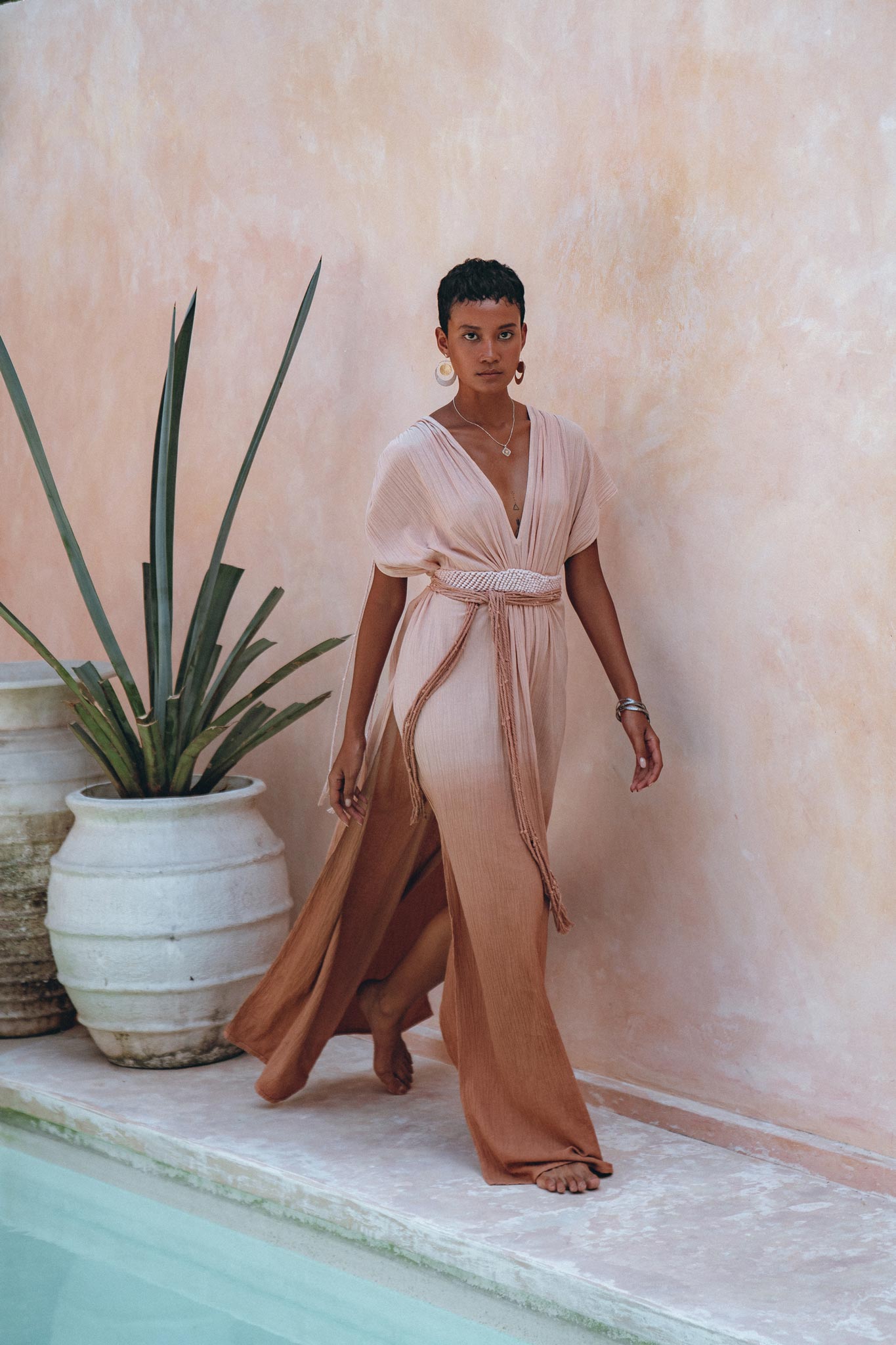 Boho Wedding Dress, Handmade Dress, Botanically Dyed Dusty Pink Dress - AYA Sacred Wear