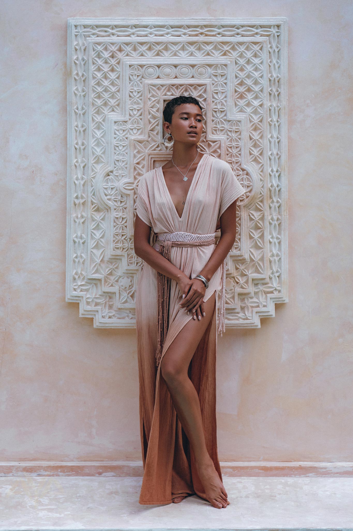 Boho Wedding Dress, Handmade Dress, Botanically Dyed Dusty Pink Dress - AYA Sacred Wear