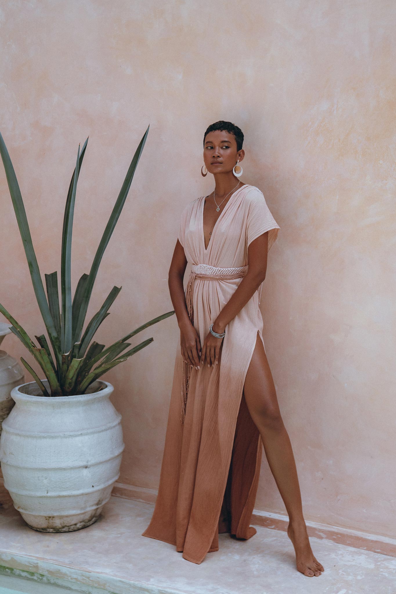 Boho Wedding Dress, Handmade Dress, Botanically Dyed Dusty Pink Dress - AYA Sacred Wear