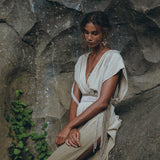 Off-White with Green Boho Dress, Bohemian Organically Dyed Dress - AYA Sacred Wear