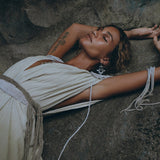 Off-White with Green Boho Dress, Bohemian Organically Dyed Dress - AYA Sacred Wear