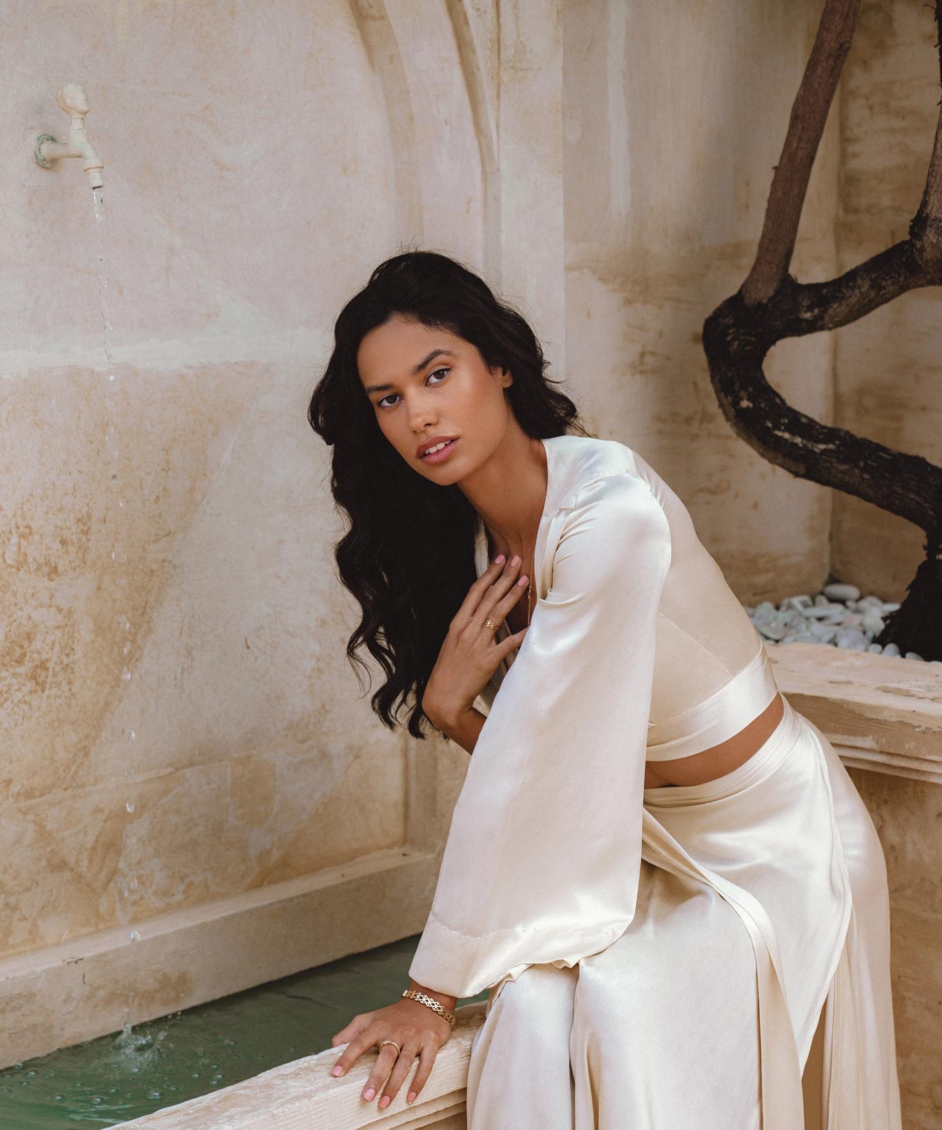 Off-White Maxi Skirt for Summer - Bohemian Silk Design with Minimalist Belted Wrap.