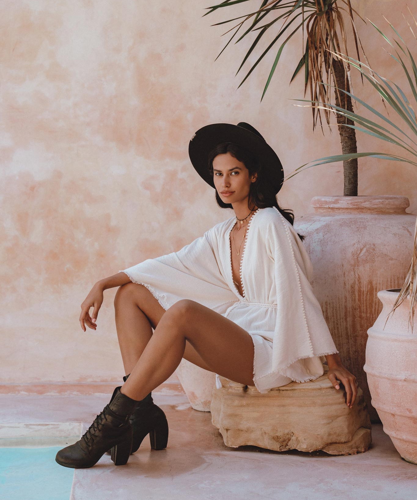 Elegant Bohemian Beach Cocktail Romper in Off-White - Greek Goddess Style with Handwoven Cotton.