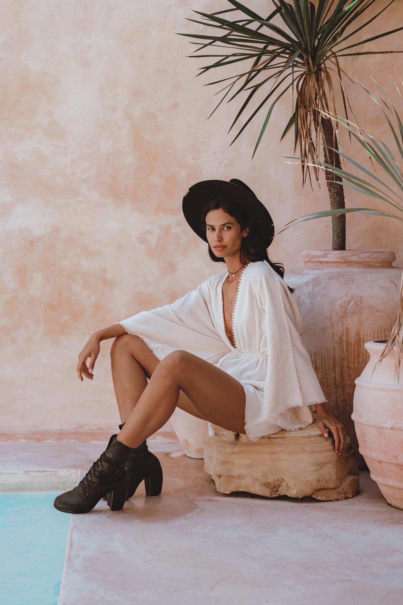 Elegant Bohemian Beach Cocktail Romper in Off-White - Greek Goddess Style with Handwoven Cotton.