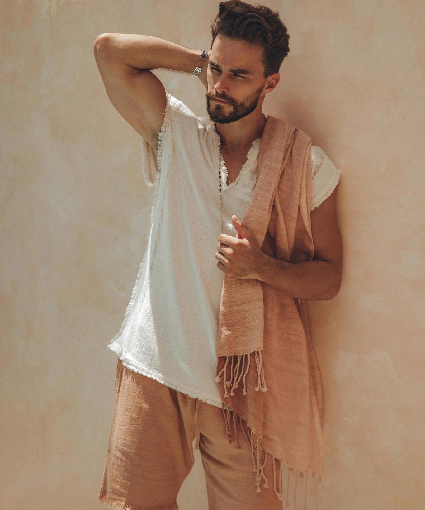 Ombre Botanically Dyed Dusty Pink Cotton Scarf for Men - AYA Sacred Wear
