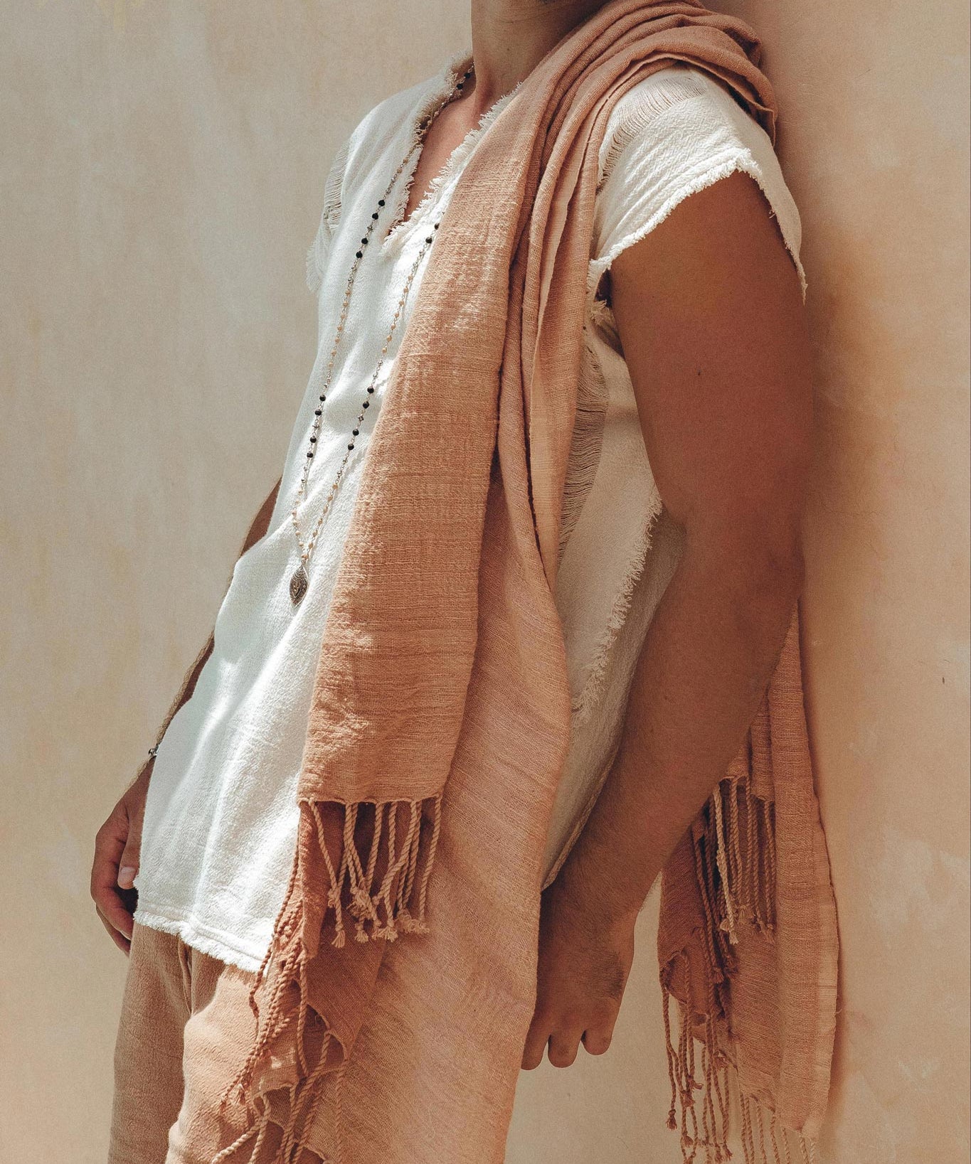 Ombre Botanically Dyed Dusty Pink Cotton Scarf for Men - AYA Sacred Wear