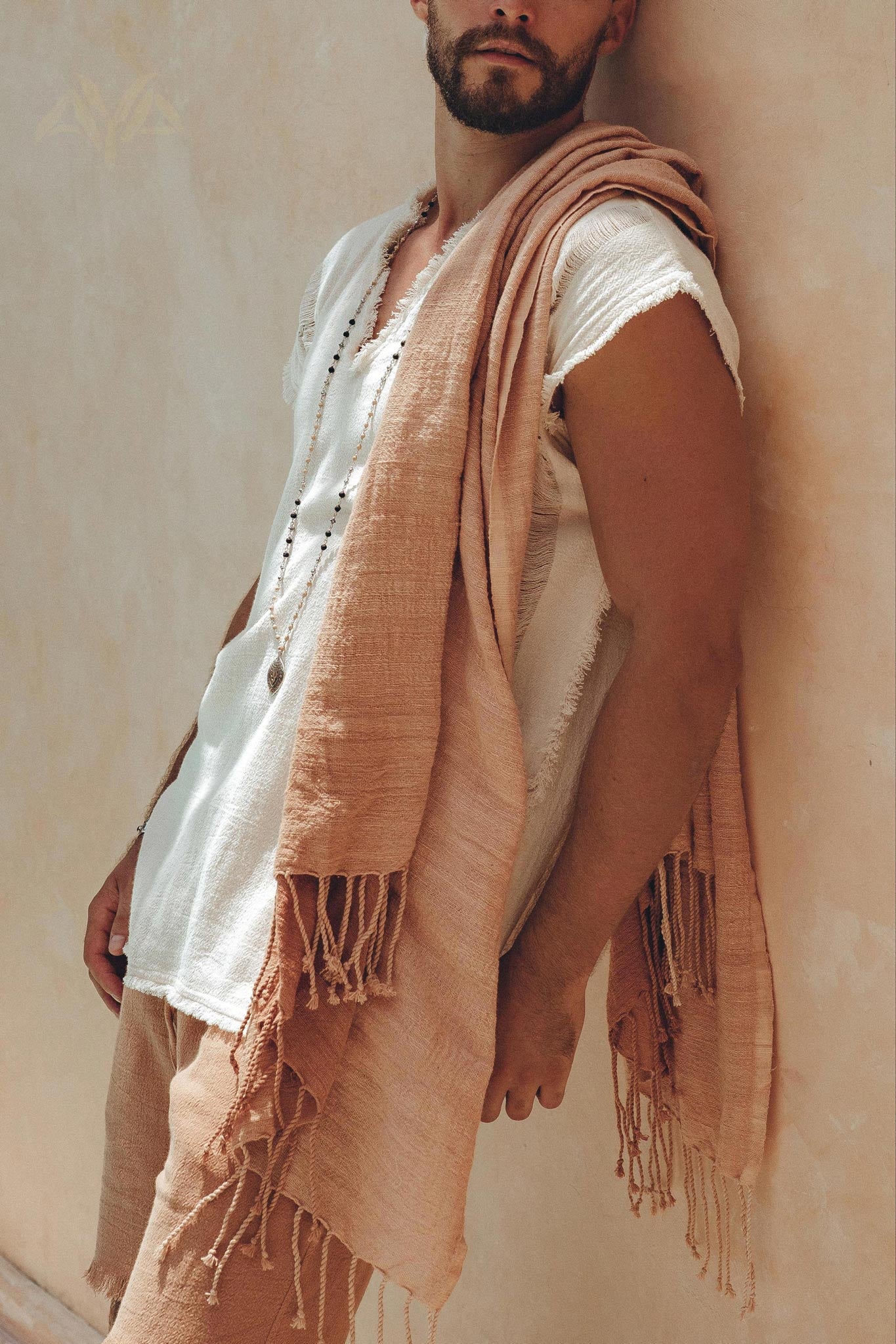 Ombre Botanically Dyed Dusty Pink Cotton Scarf for Men - AYA Sacred Wear