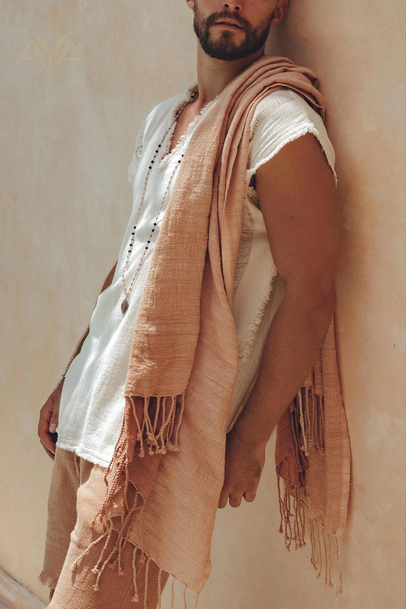 Ombre Botanically Dyed Dusty Pink Cotton Scarf for Men - AYA Sacred Wear