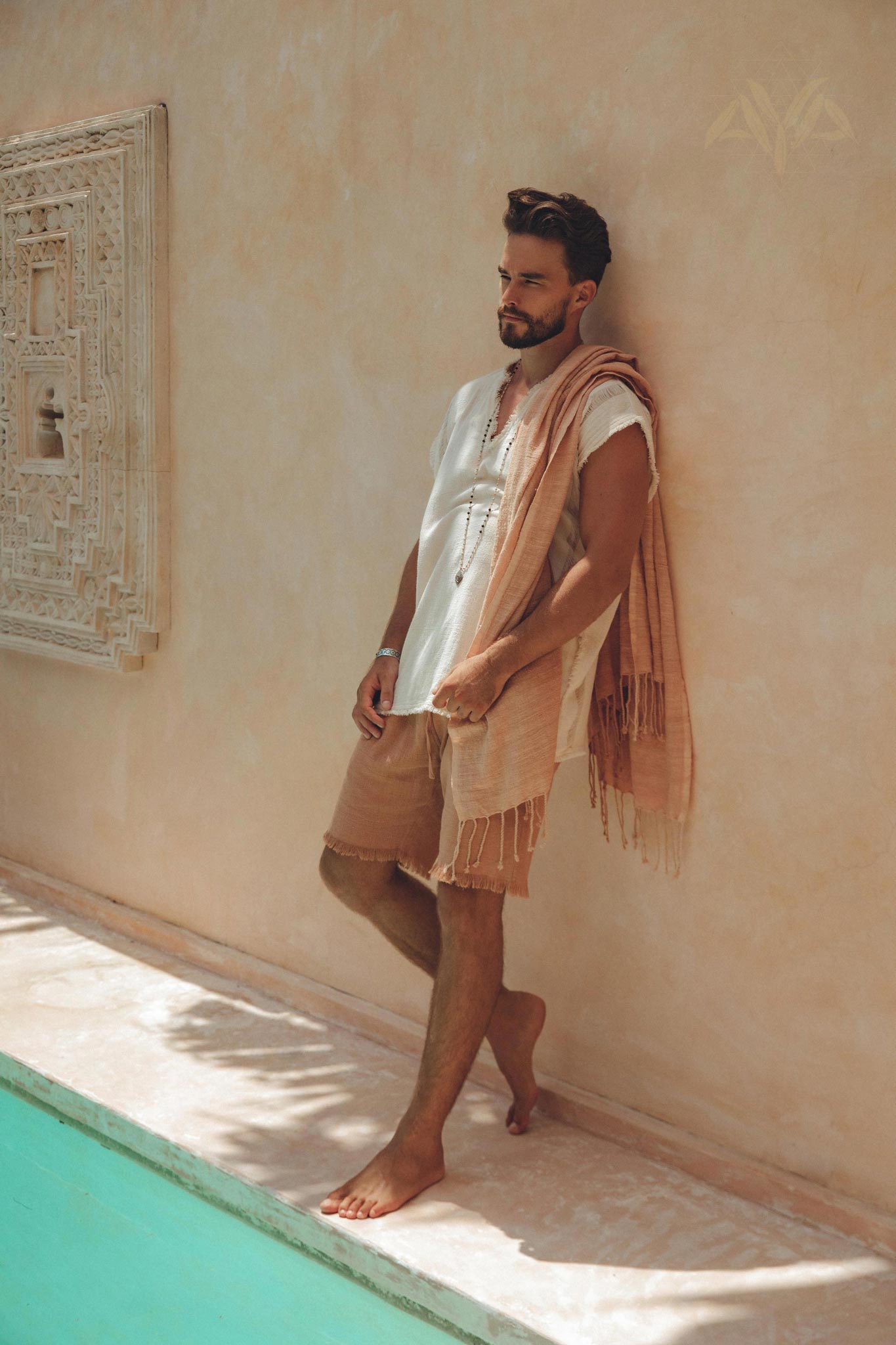 Ombre Botanically Dyed Dusty Pink Cotton Scarf for Men - AYA Sacred Wear