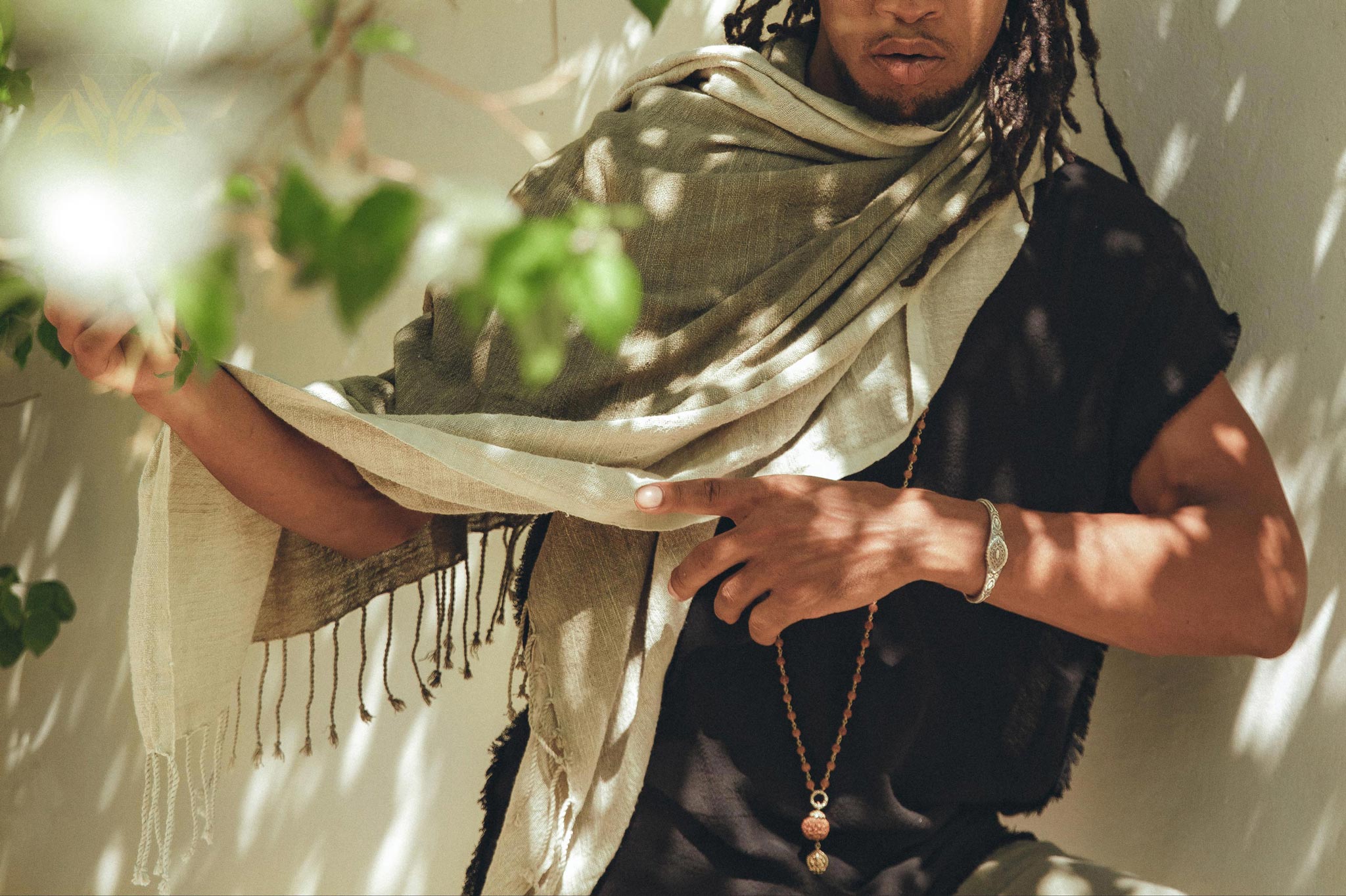 Ombre Botanically Dyed Green Cotton Scarf for Men - AYA Sacred Wear
