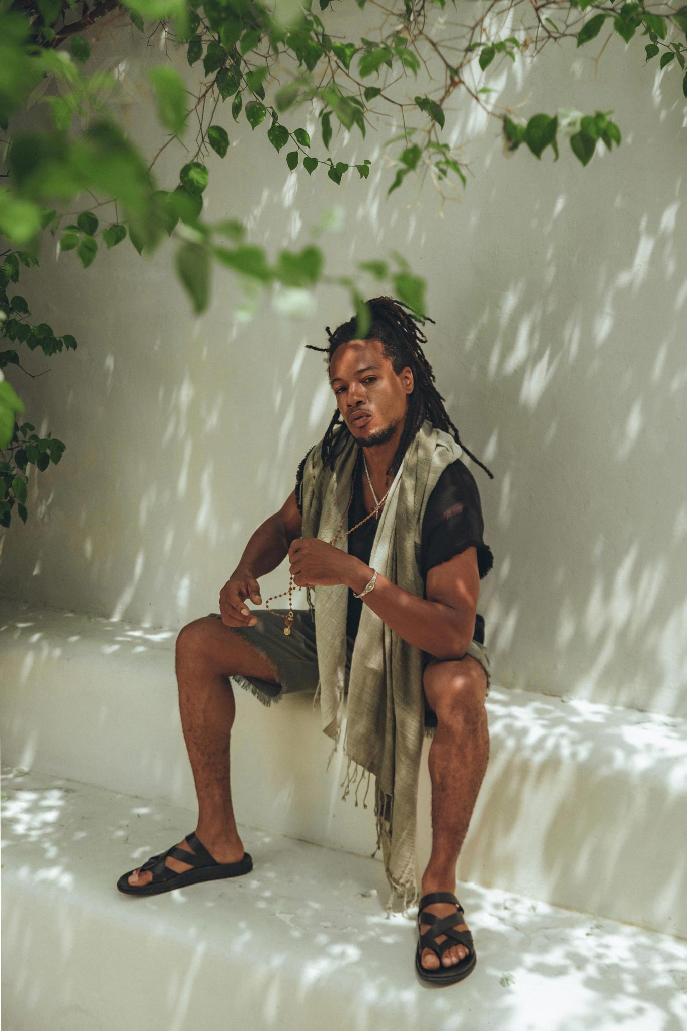 Ombre Botanically Dyed Green Cotton Scarf for Men - AYA Sacred Wear