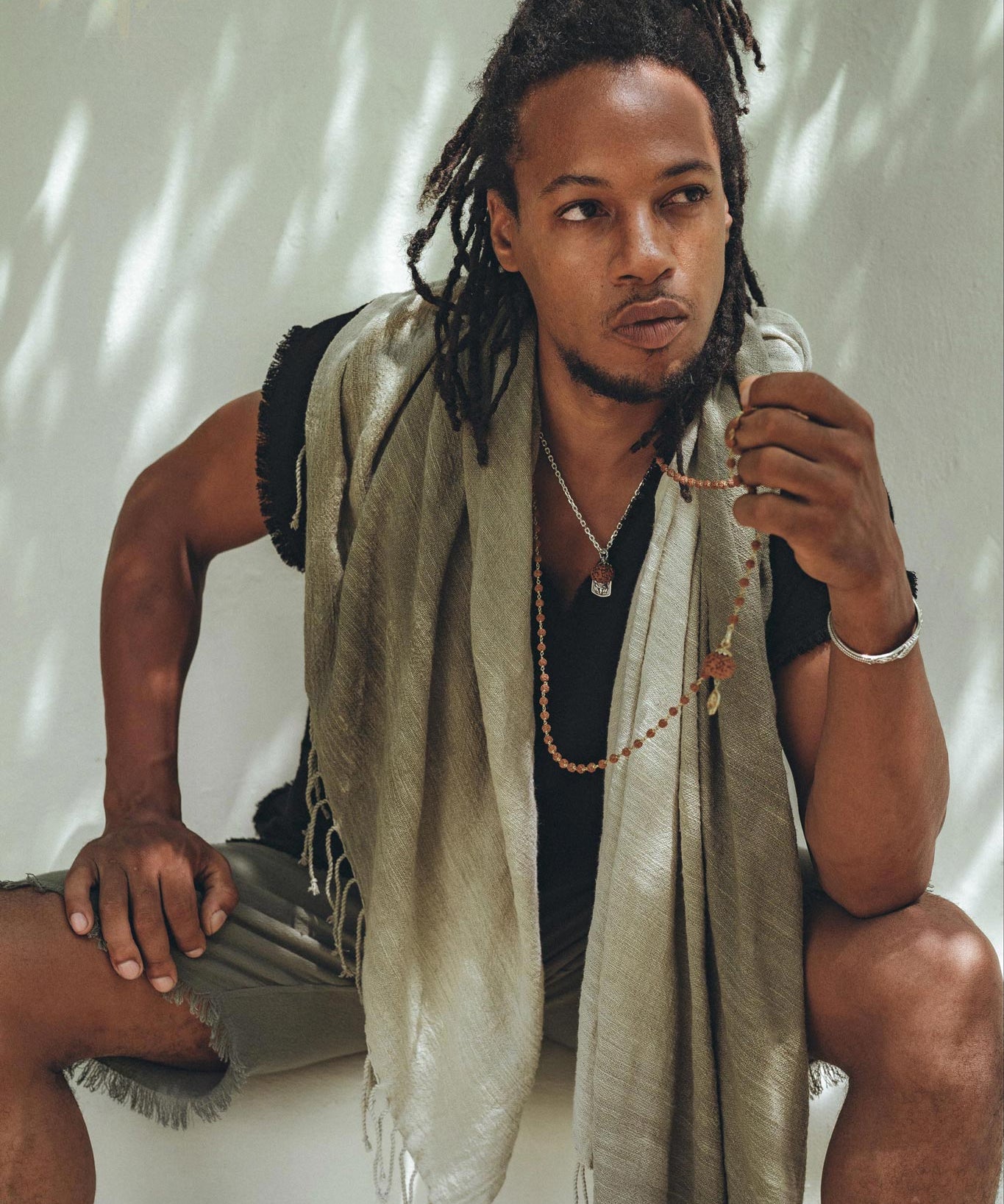 Ombre Botanically Dyed Green Cotton Scarf for Men - AYA Sacred Wear