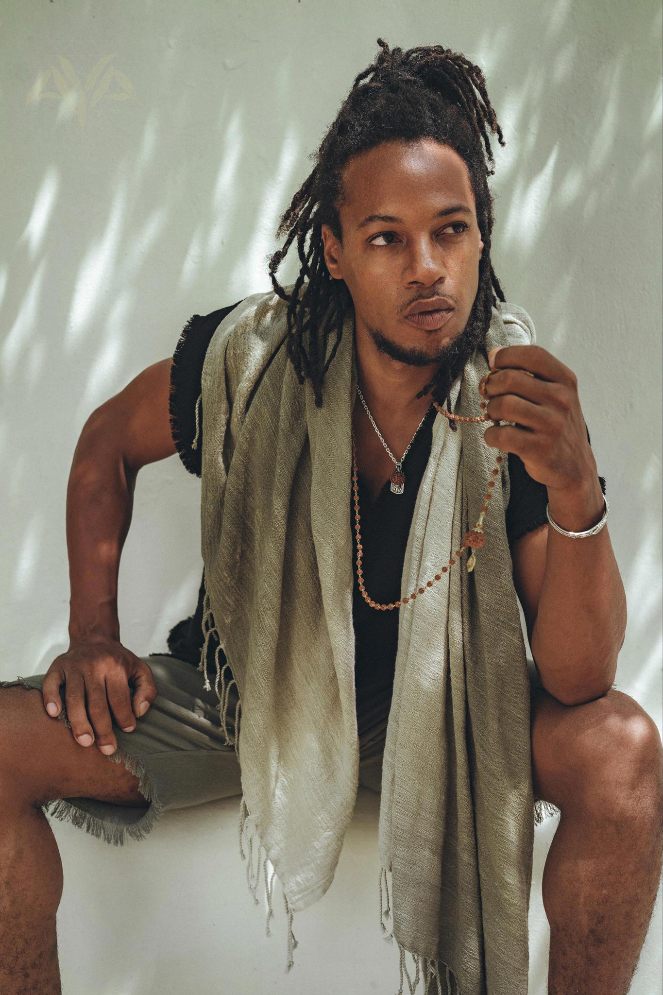 Ombre Botanically Dyed Green Cotton Scarf for Men - AYA Sacred Wear