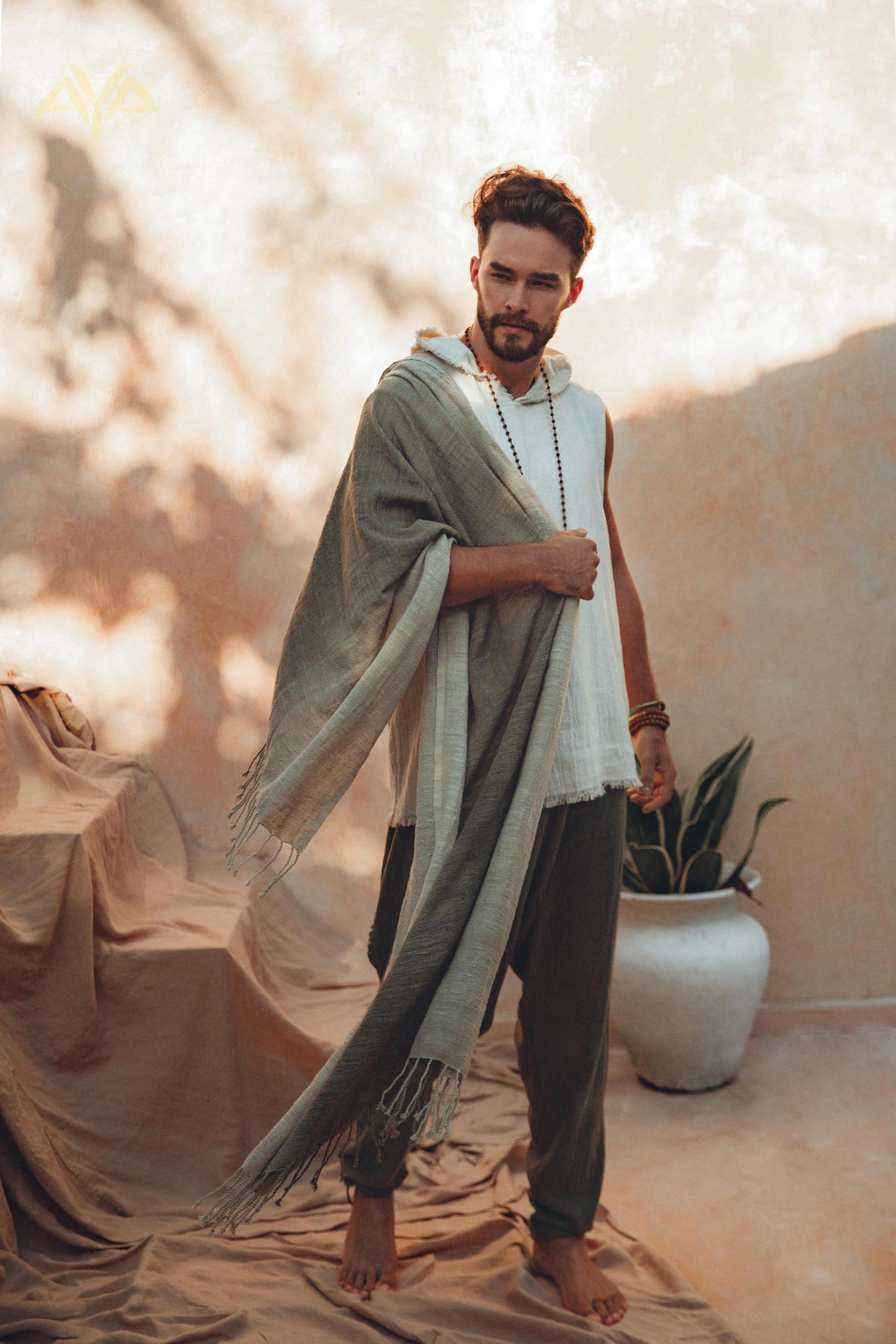 Ombre Botanically Dyed Green Cotton Scarf for Men - AYA Sacred Wear