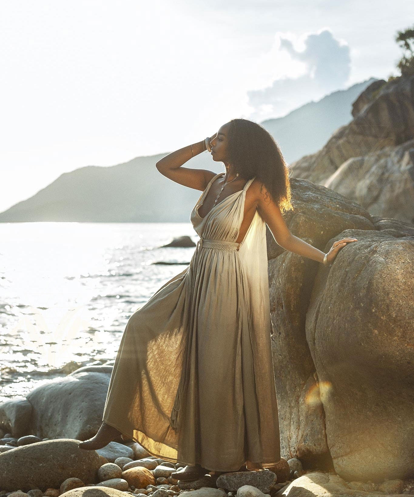 Ombre Dark Green Botanically Dyed Handmade Macrame Belted Boho Dress - AYA Sacred Wear