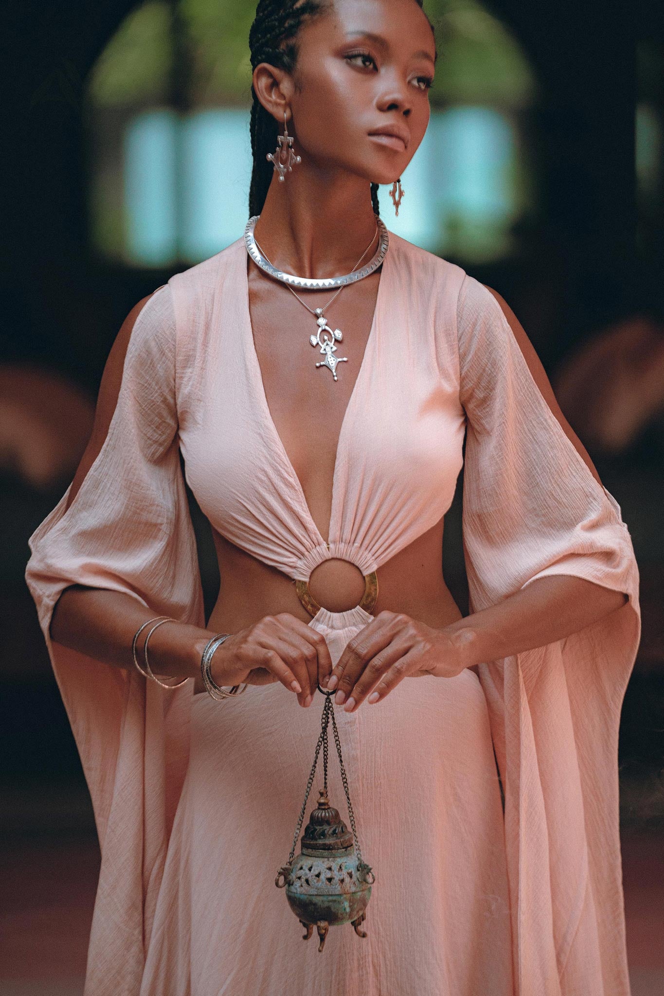 Ombré Dusty Pink Botanically Dyed Dress • Open Belly Maxi Bridesmaid Dress - AYA Sacred Wear