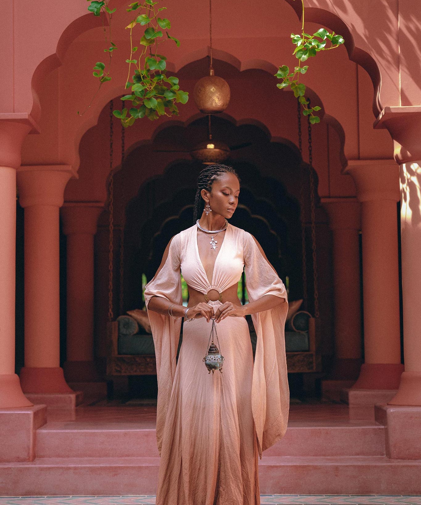 Ombré Dusty Pink Botanically Dyed Dress • Open Belly Maxi Bridesmaid Dress - AYA Sacred Wear
