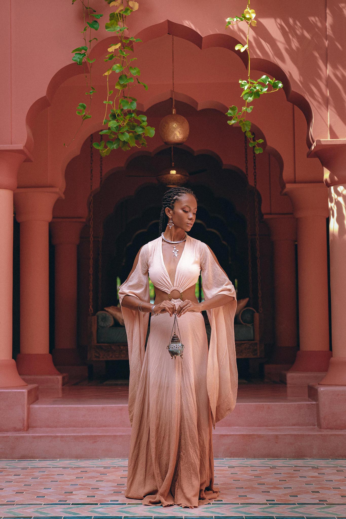 Ombré Dusty Pink Botanically Dyed Dress • Open Belly Maxi Bridesmaid Dress - AYA Sacred Wear